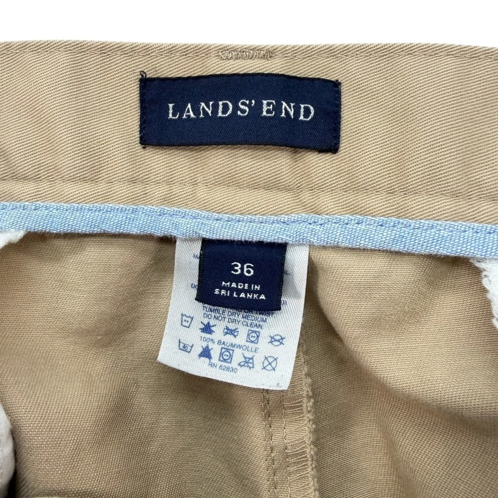Lands End Mens Cargo Shorts 36 Tan Khaki 100% Cotton Twill Casual Utility Hiking